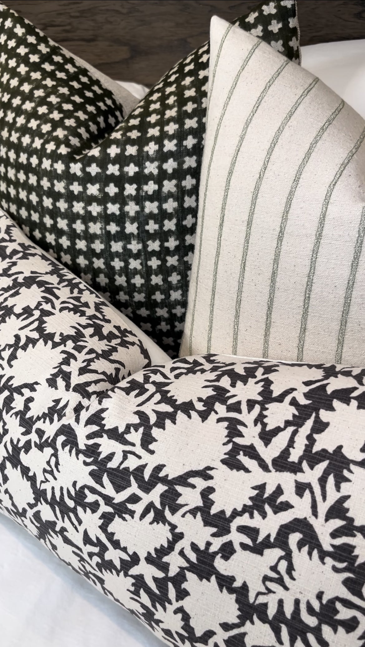 Capri Green Block Print Linen Pillow Cover