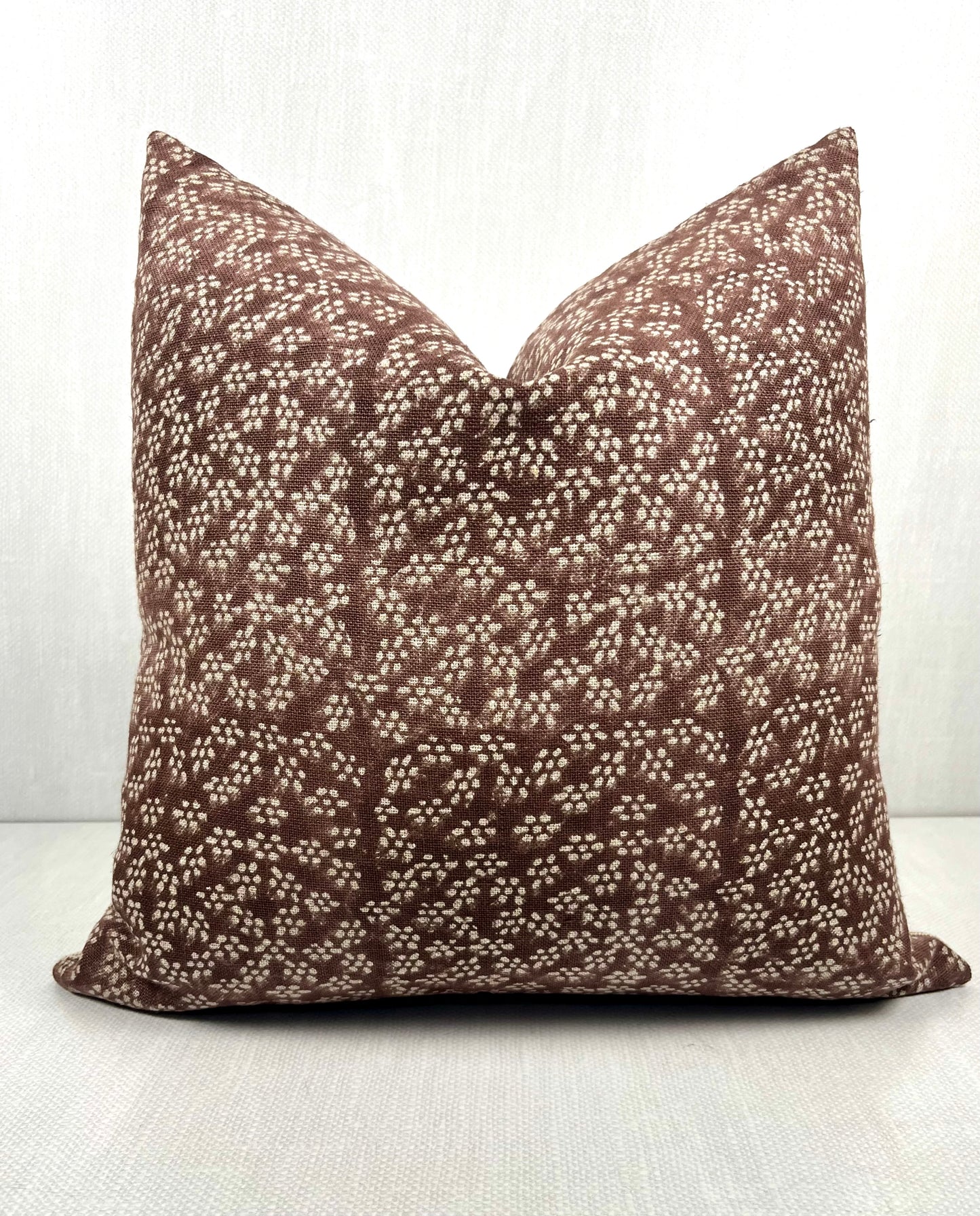 Maeve Brown Floral Block Print Linen Pillow Cover