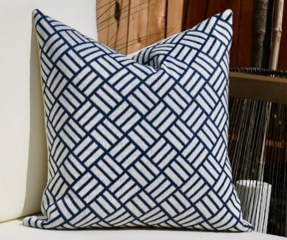 Terrace Navy Blue and White Geometric Throw Pillow