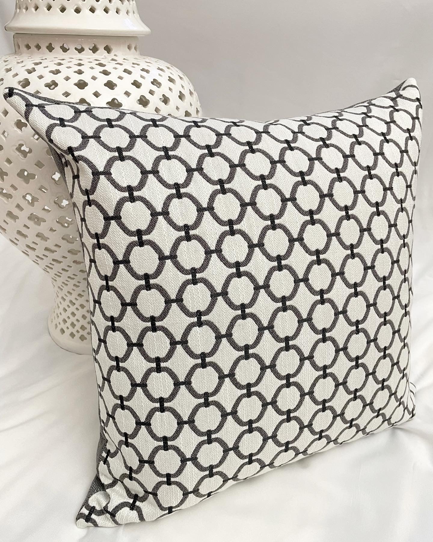 Charcoal Lattice Grey and Silver Abstract Pillow Cover