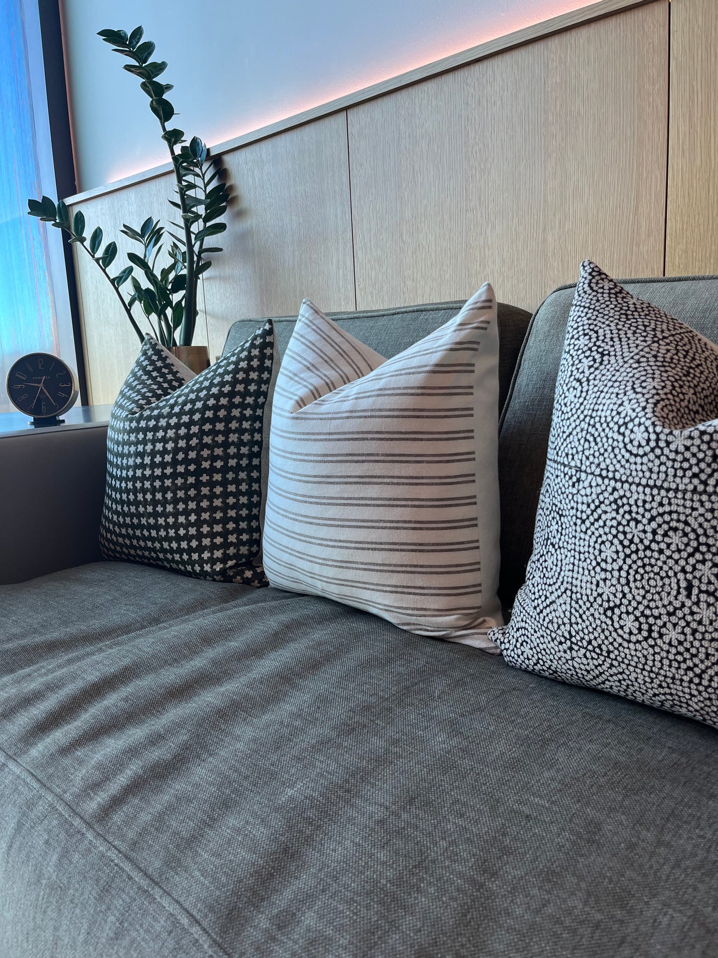 Penelope Black Dotted Block Print Linen Pillow Cover