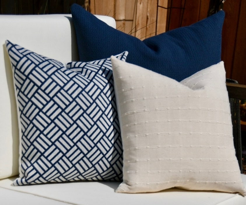 Terrace Navy Blue and White Geometric Throw Pillow