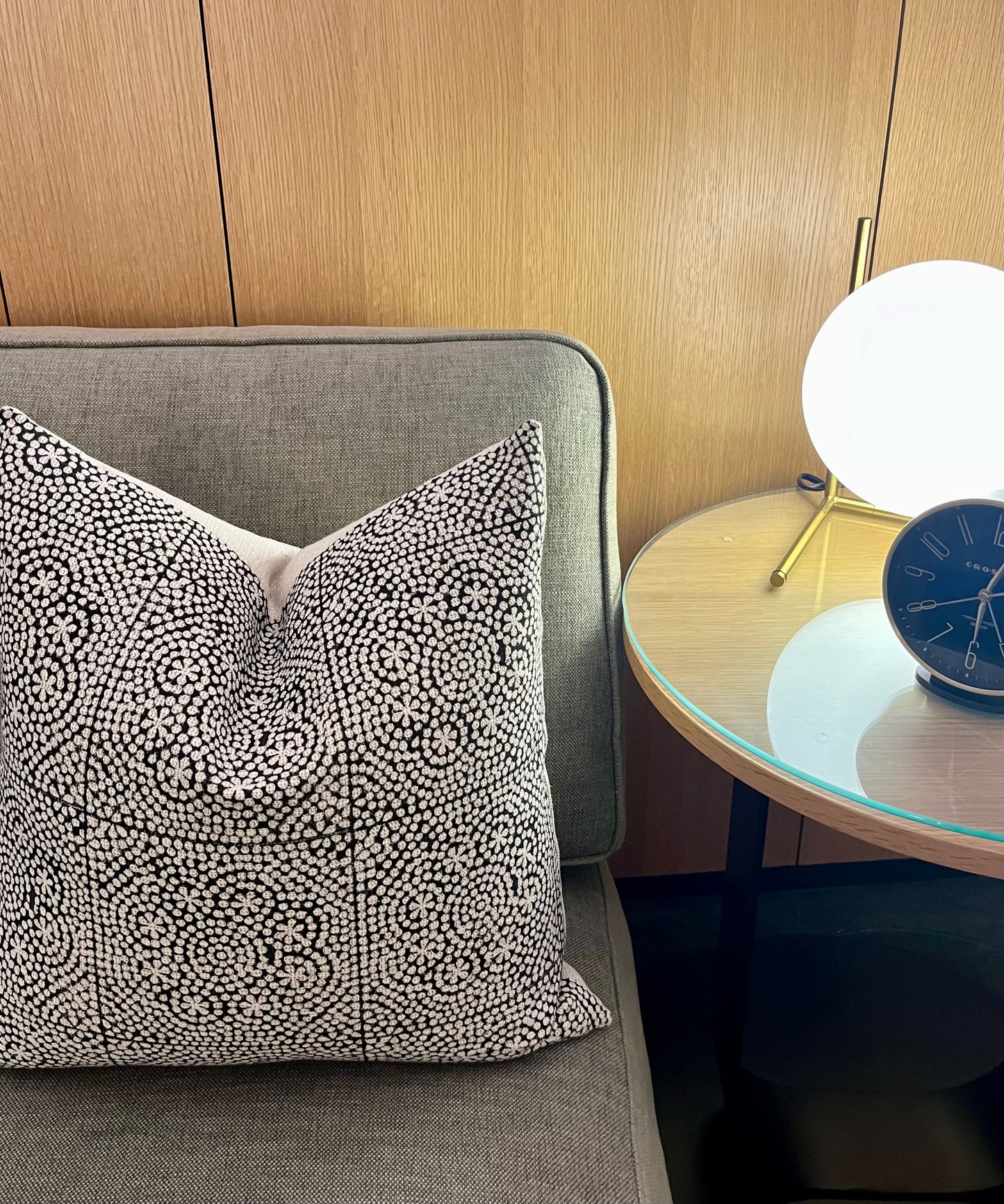 Penelope Black Dotted Block Print Linen Pillow Cover