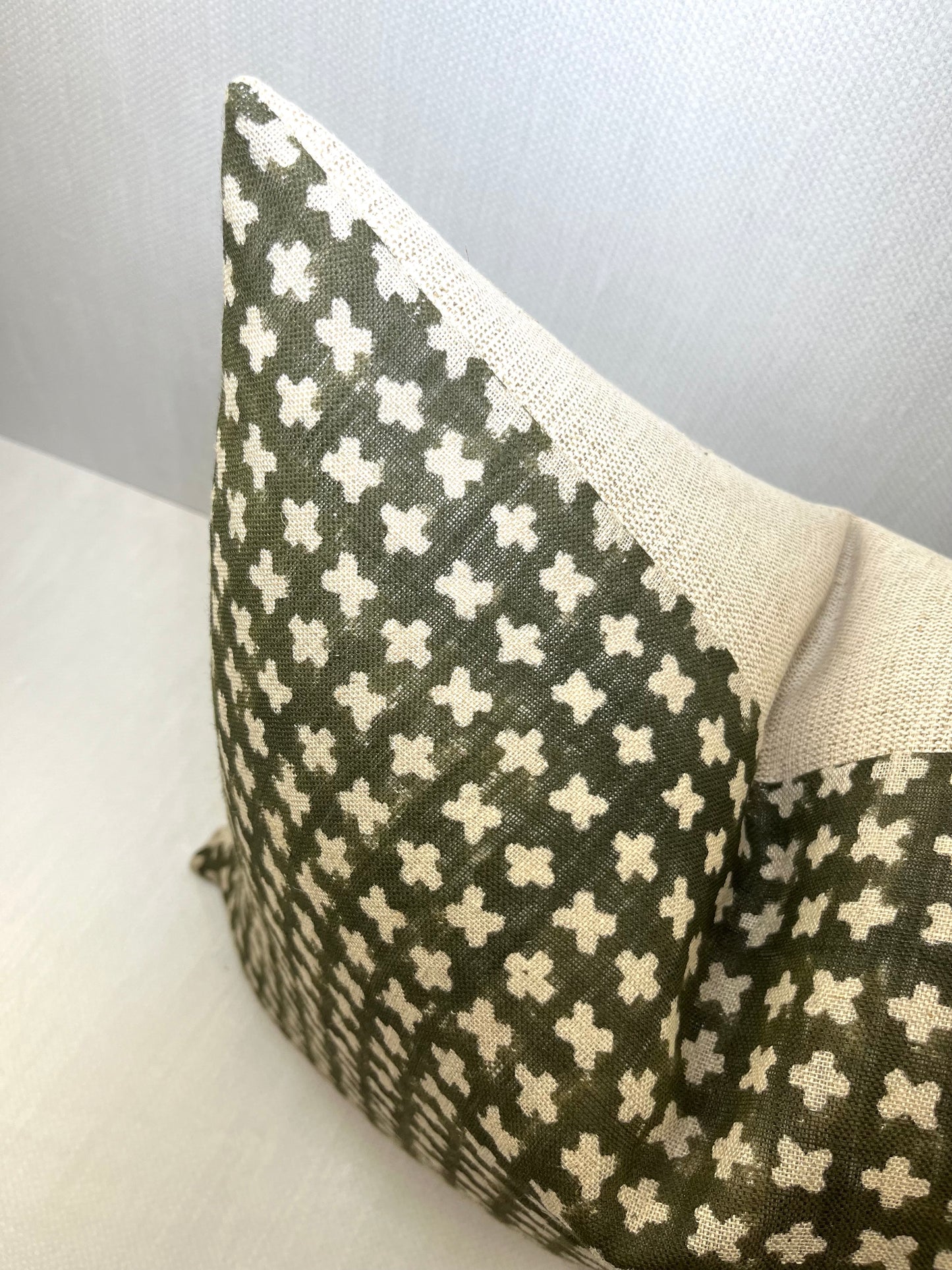 Capri Green Block Print Linen Pillow Cover