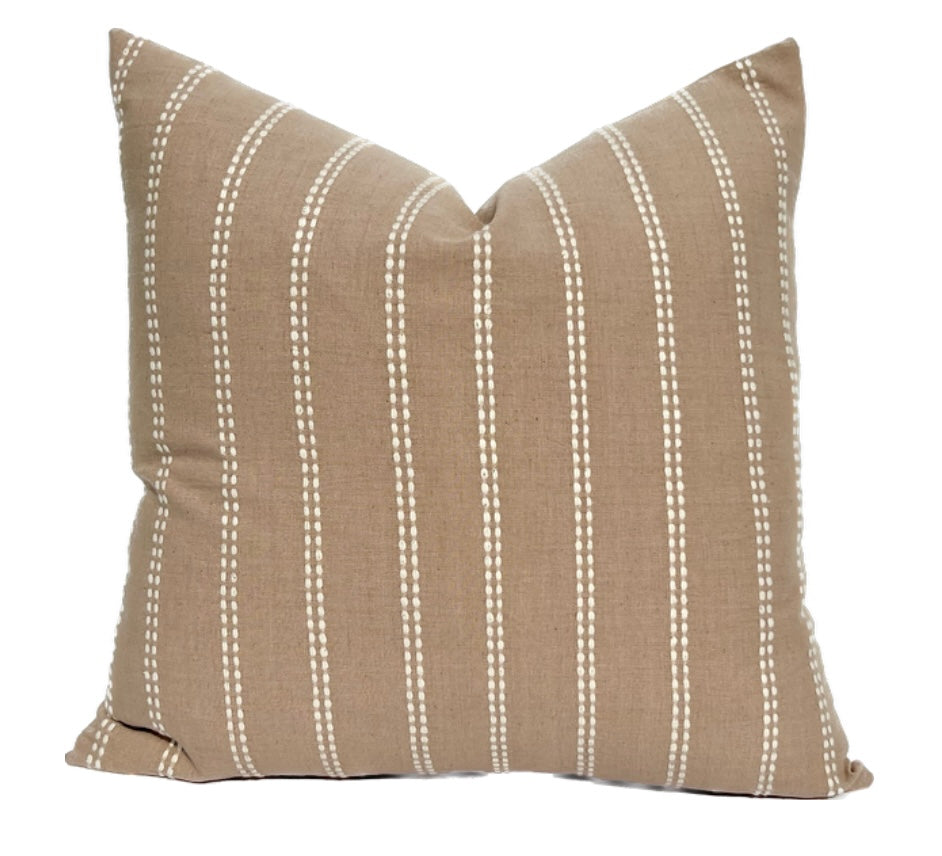 Lisette Taupe and White Stripe Woven Pillow Cover