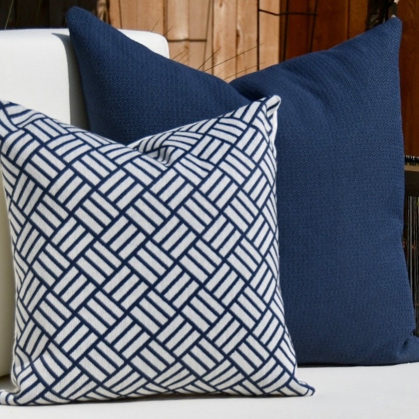 Terrace Navy Blue and White Geometric Throw Pillow
