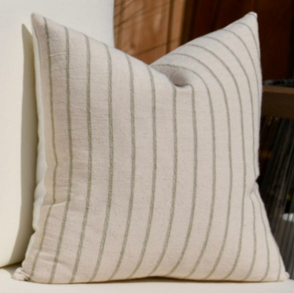 Willow Green and Cream Stripe Woven Pillow Cover