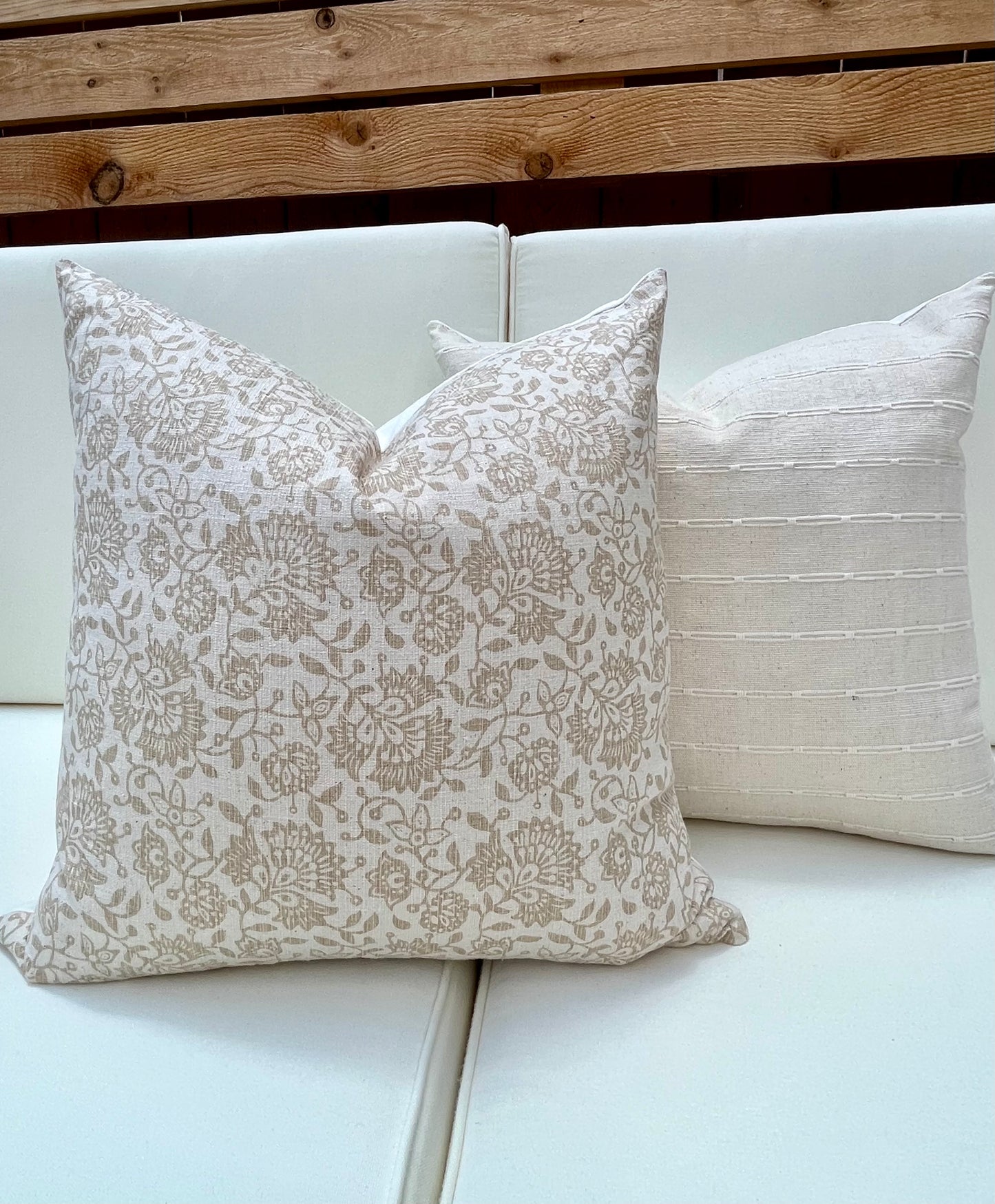 Chatham Beige Tan Floral Woven Pillow Cover