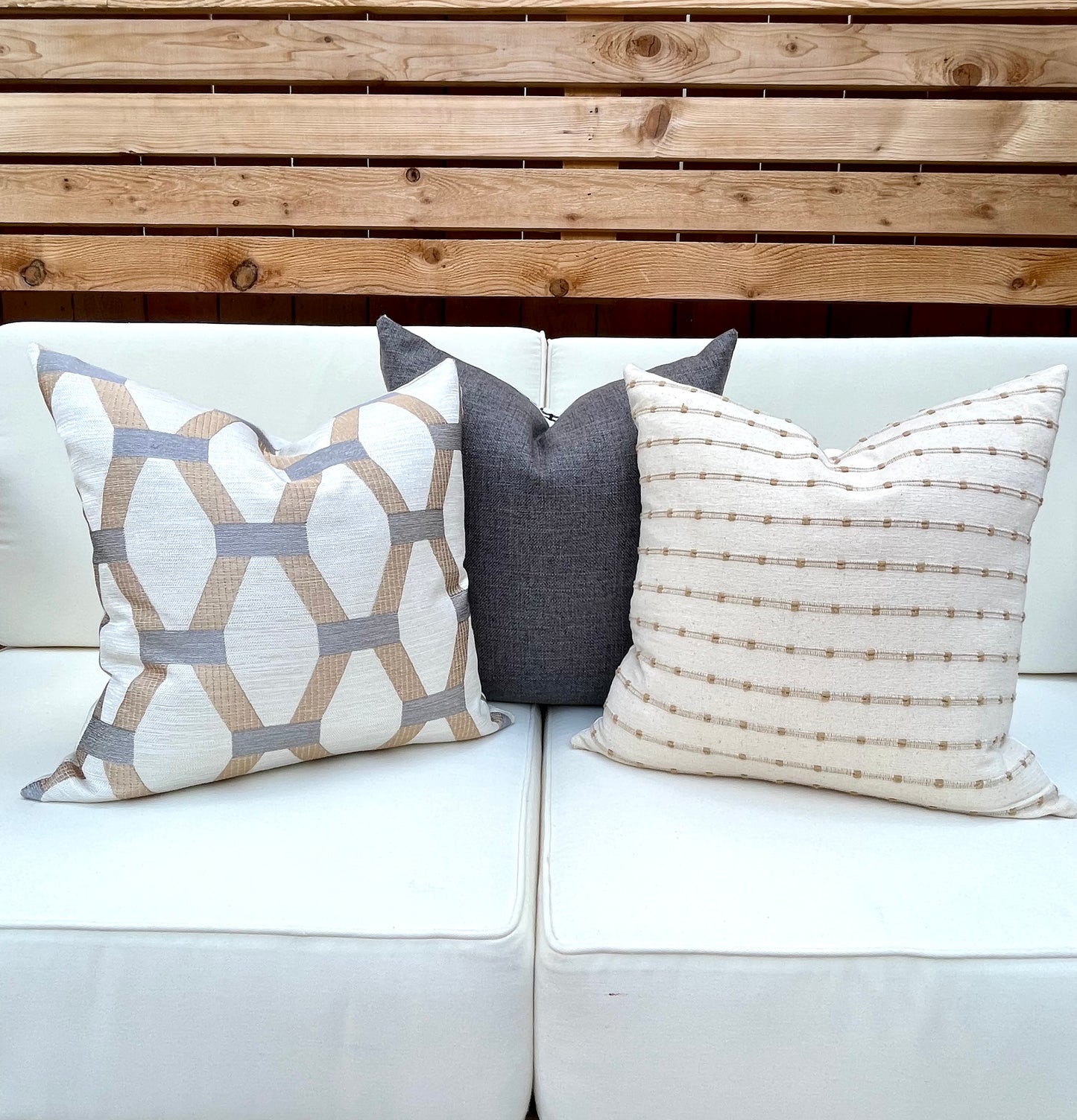 Algarve Gold and Silver Embroidered Pillow Cover - Metallic Hexagon Throw Pillow