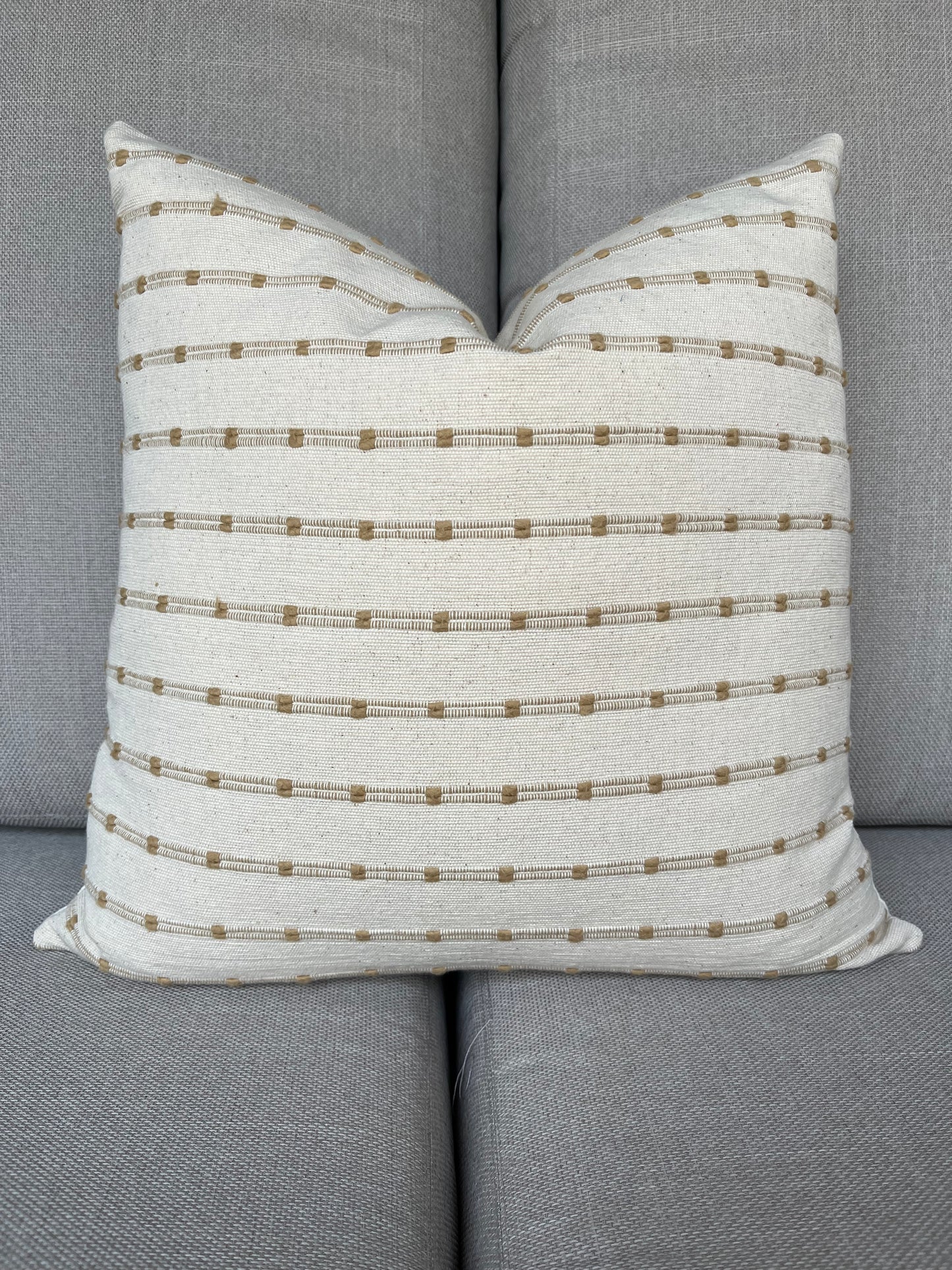 Ari Stripe Woven Pillow Cover - Natural Beige with Tan Stripe
