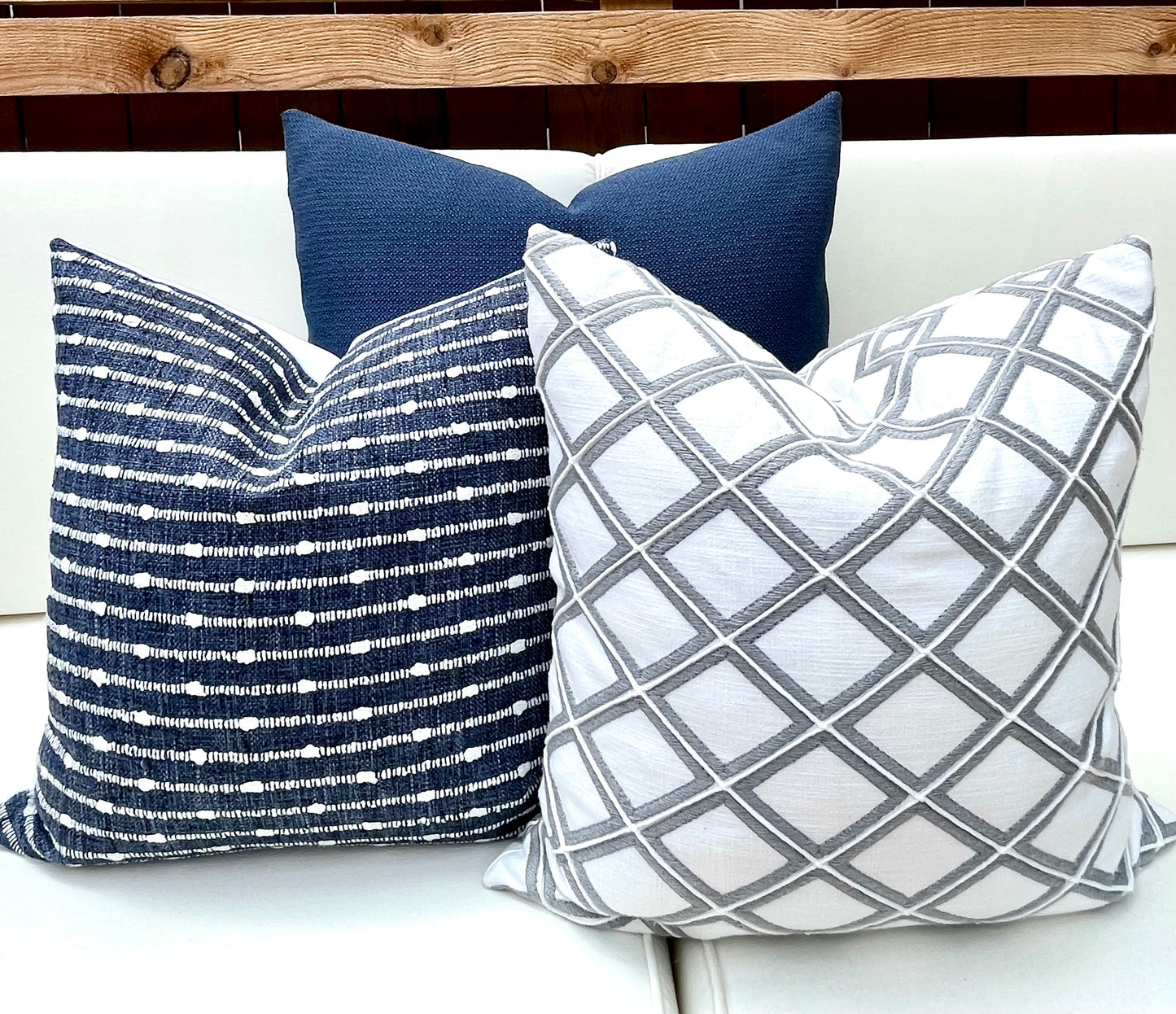 New Haven Grey and White Embroidered Geometric Pillow Cover