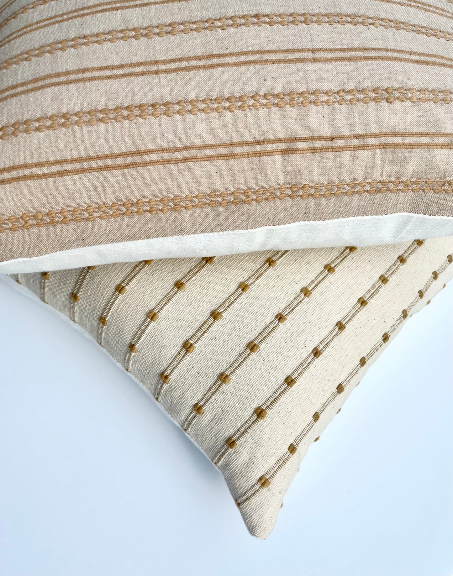 Ann Tan / Beige with Vintage Gold Thread Stripe Woven Pillow Cover