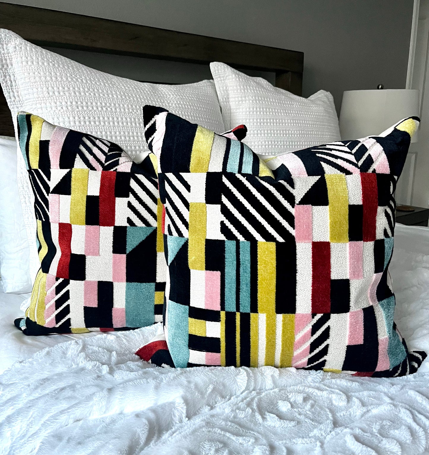 Liv Multicolor Velvet Geometric Pillow Cover