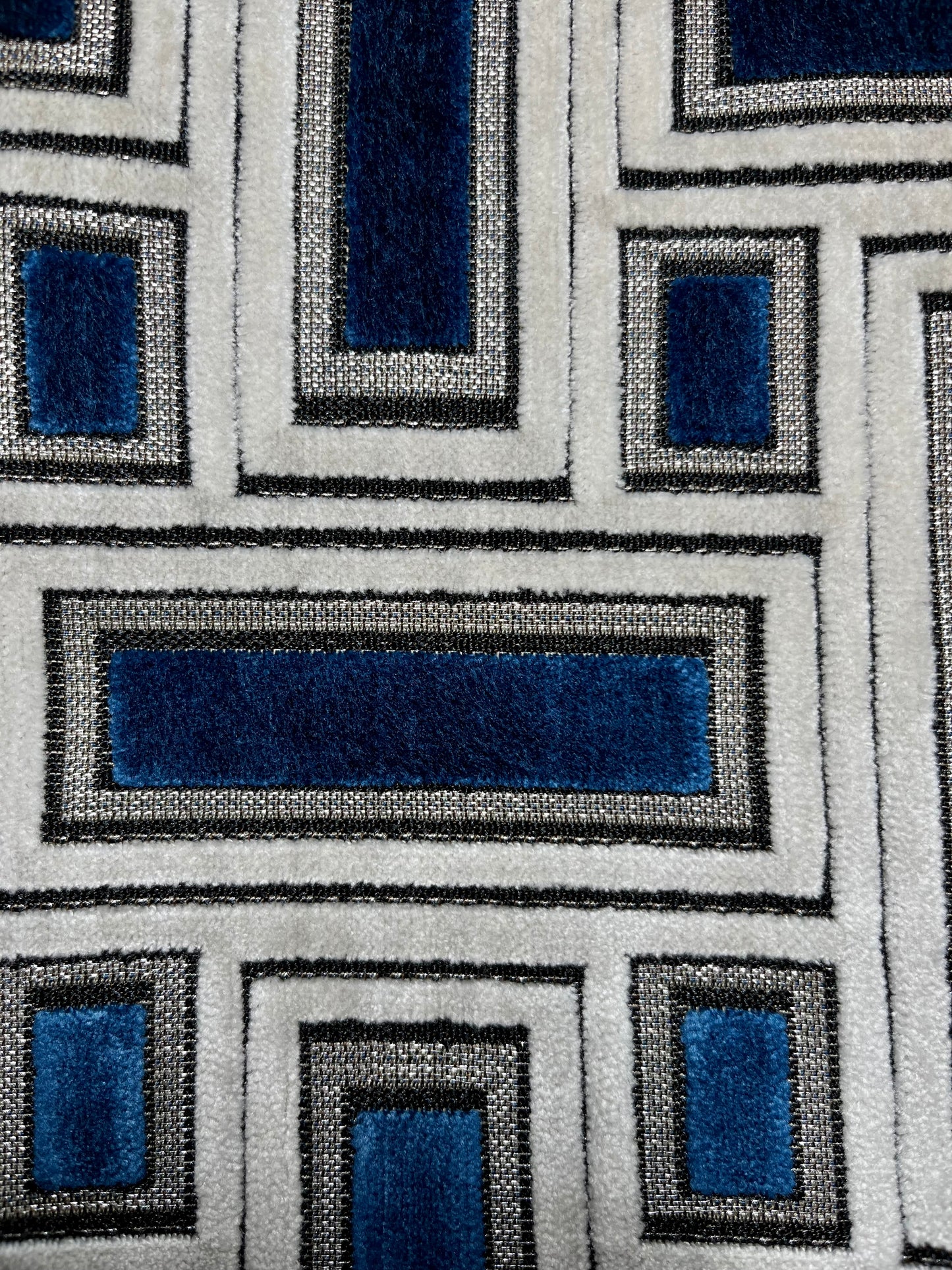 Brixity Navy Blue and Gray Geometric Throw Pillow with Metallic Silver Accents