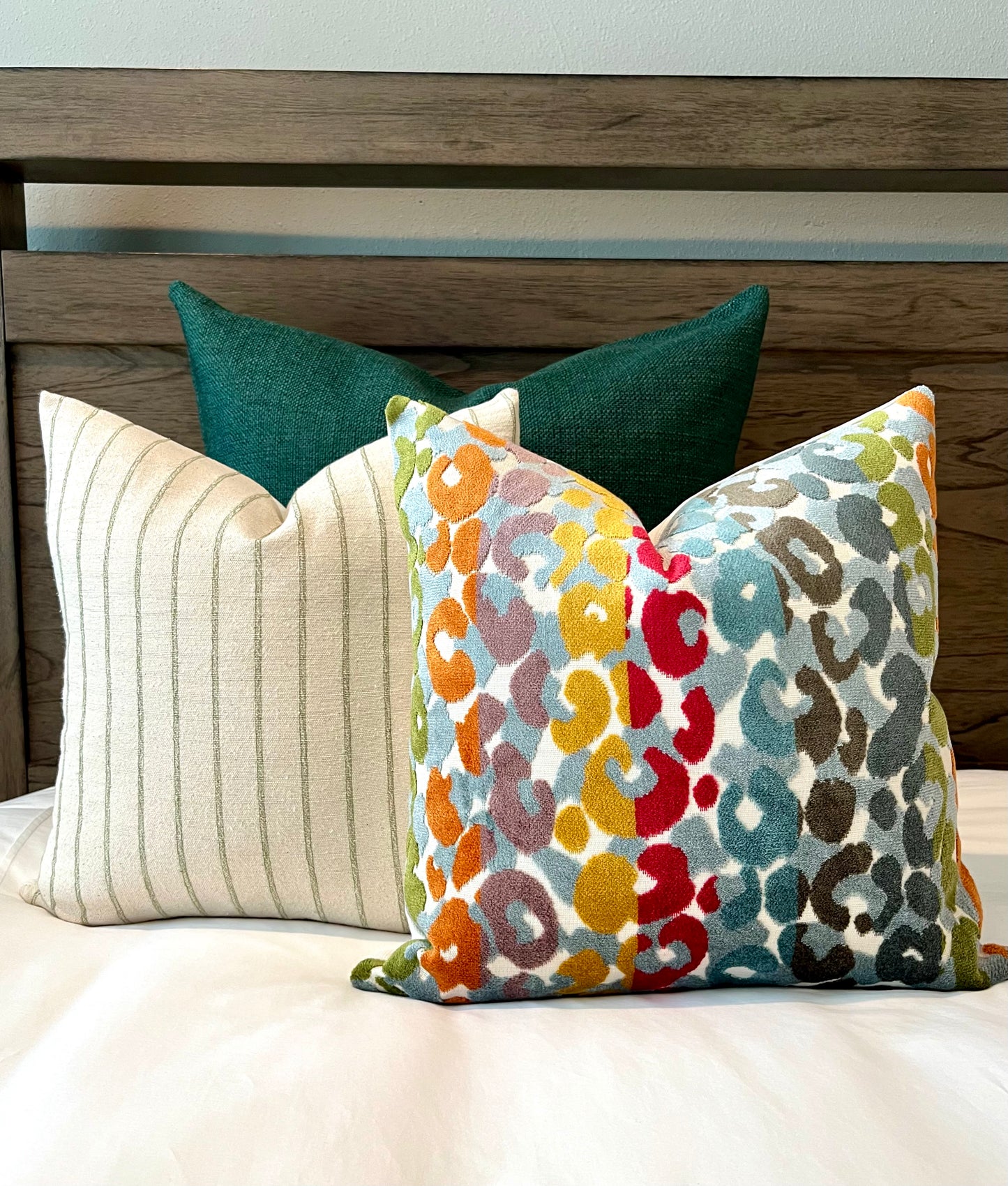 Willow Green and Cream Stripe Woven Pillow Cover