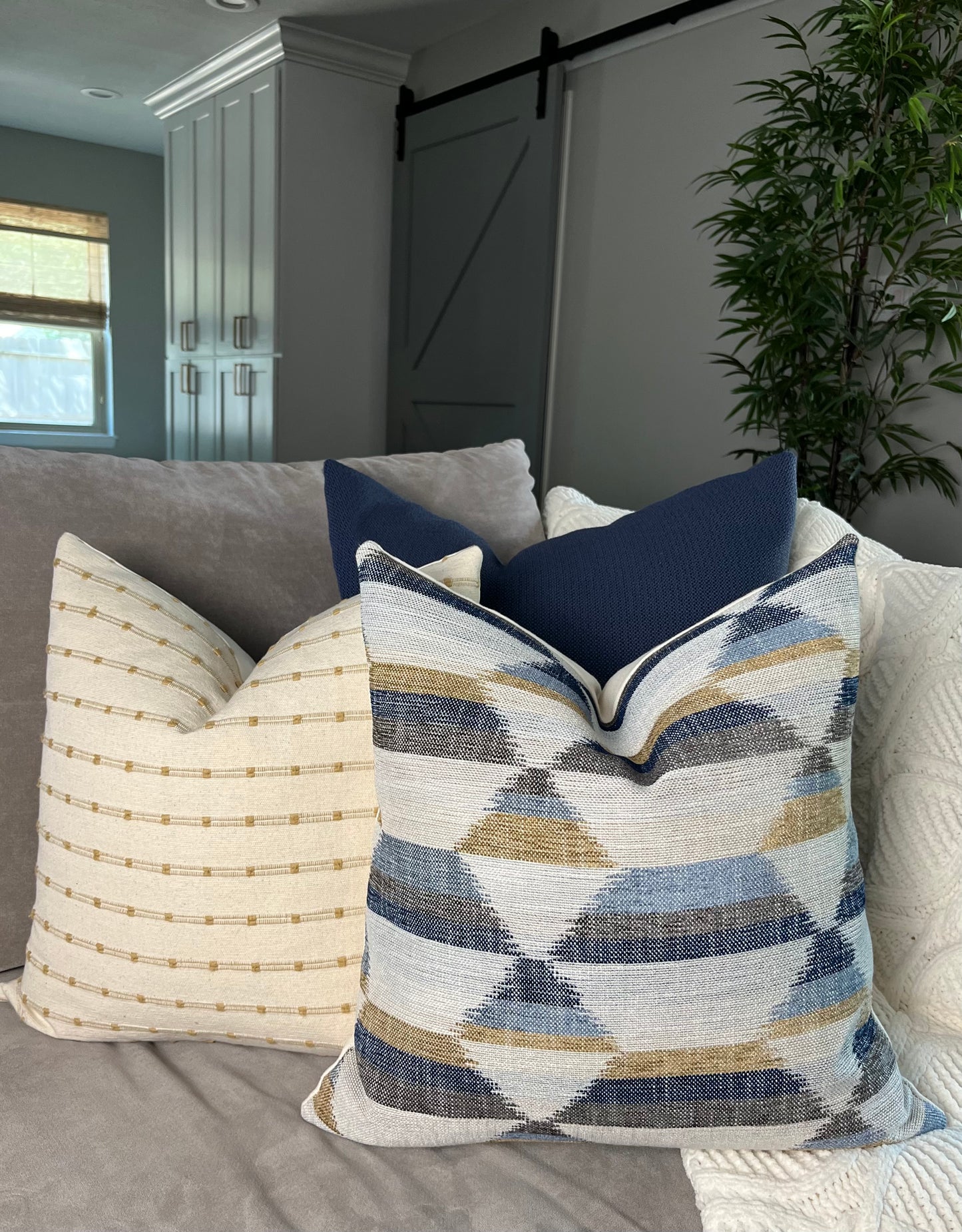 Ari Stripe Woven Pillow Cover - Natural Beige with Tan Stripe