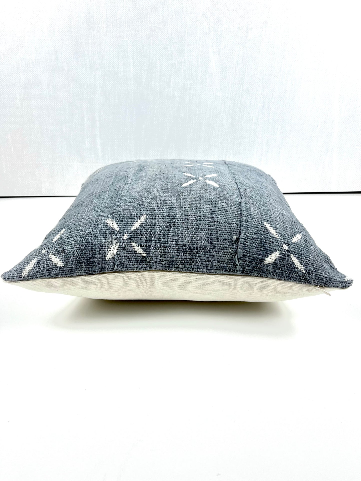 Maya Grey Blue Mudcloth Pillow Cover, Abstract White X Accents