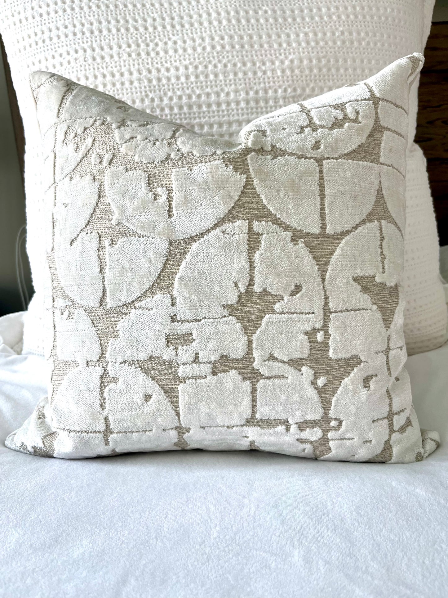 Luna Cream and Beige Velvet Pillow Cover - Ivory Abstract Decorative Pillow