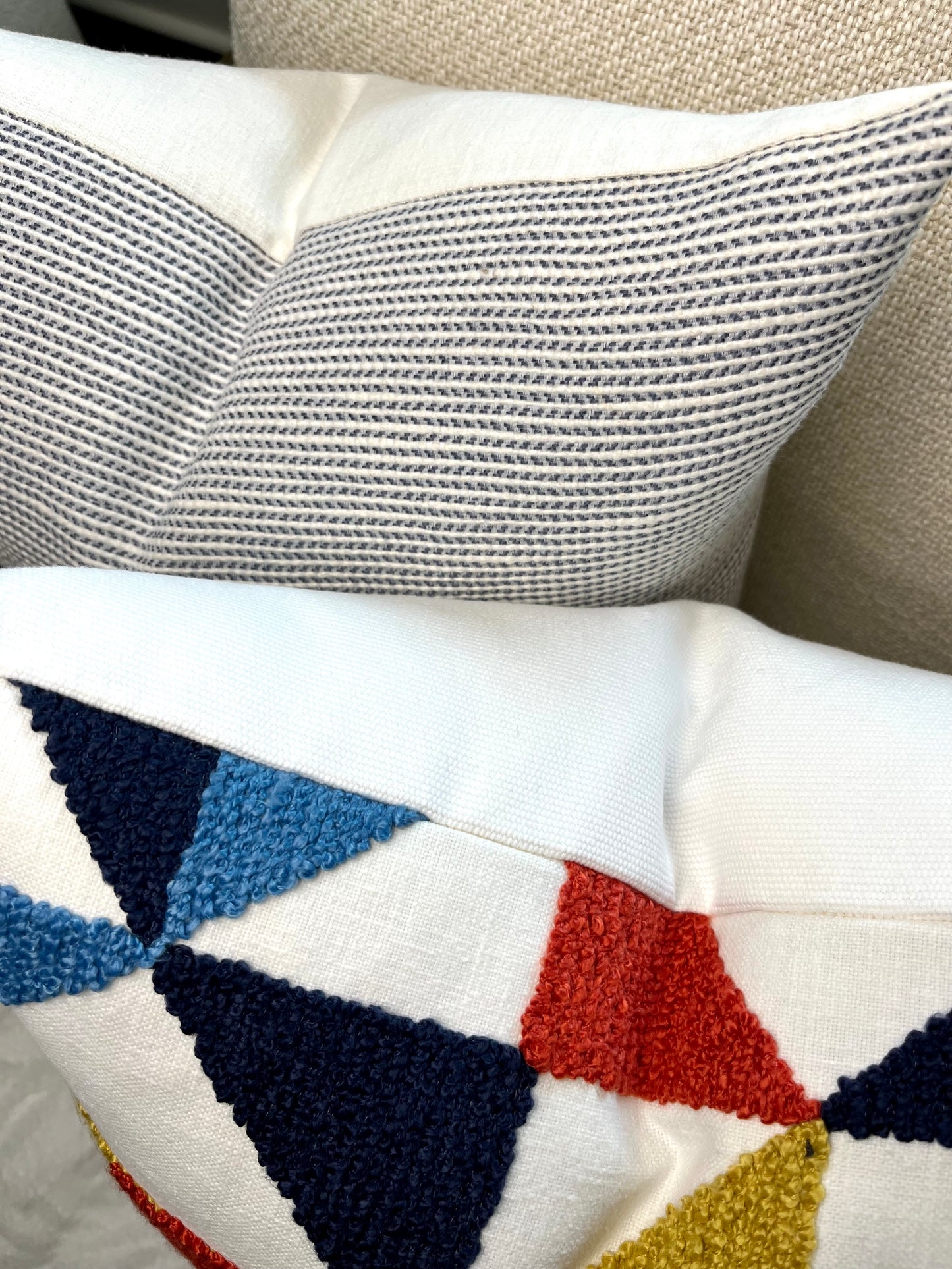 Harper Multicolored Tufted Triangles and Squares