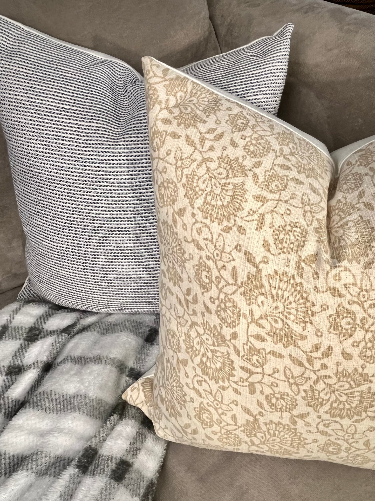 Chatham Beige Tan Floral Woven Pillow Cover