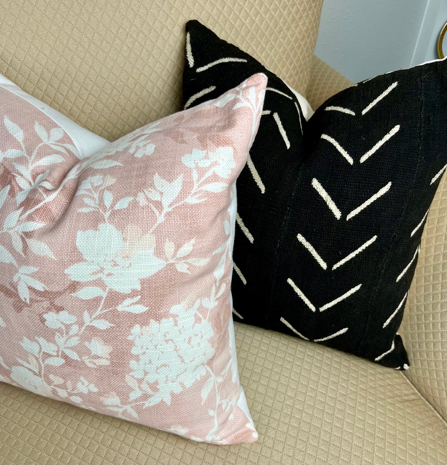 Samara Black and White Mudcloth Pillow Cover, Geometric Chevron