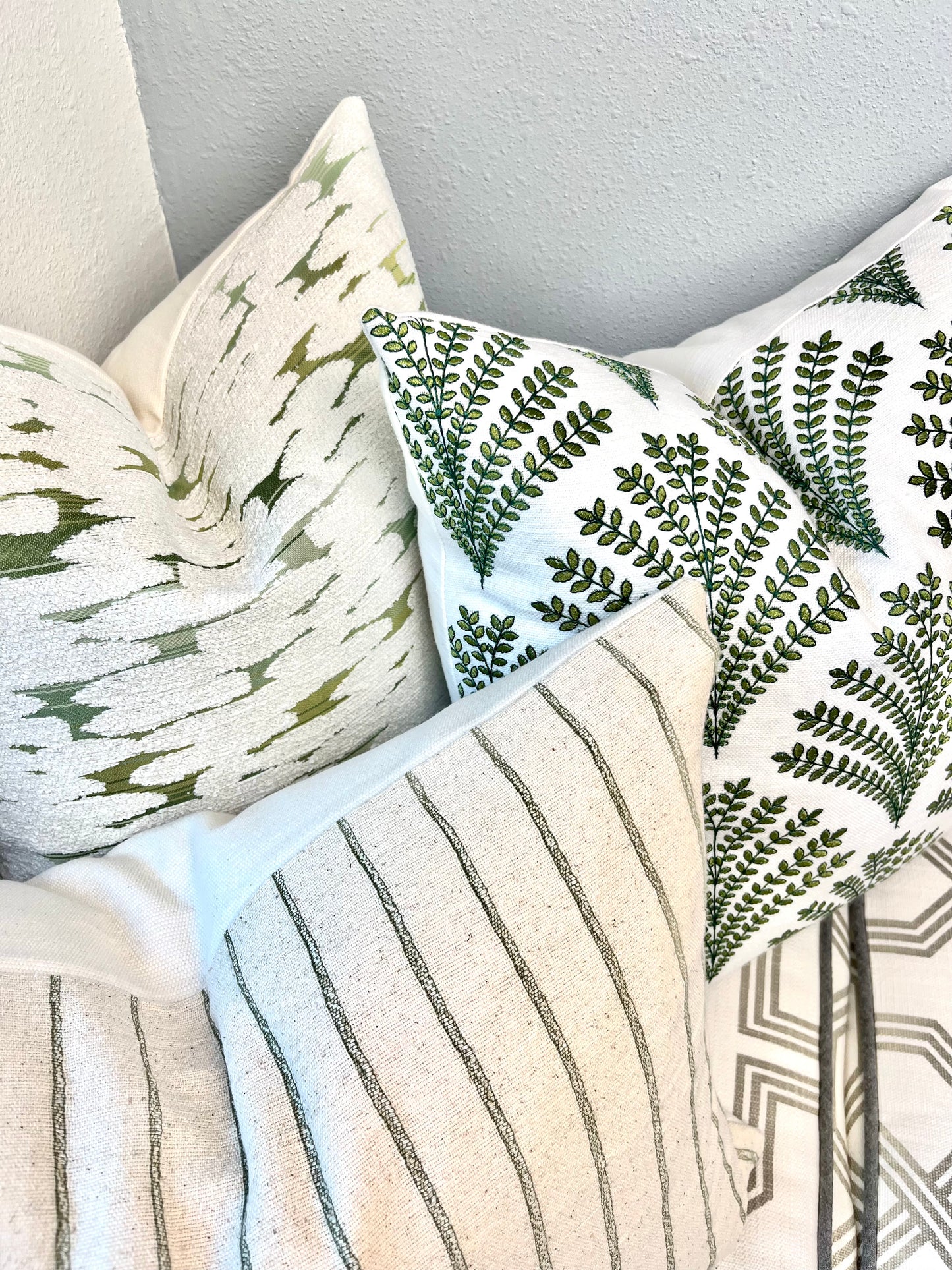 Willow Green and Cream Stripe Woven Pillow Cover