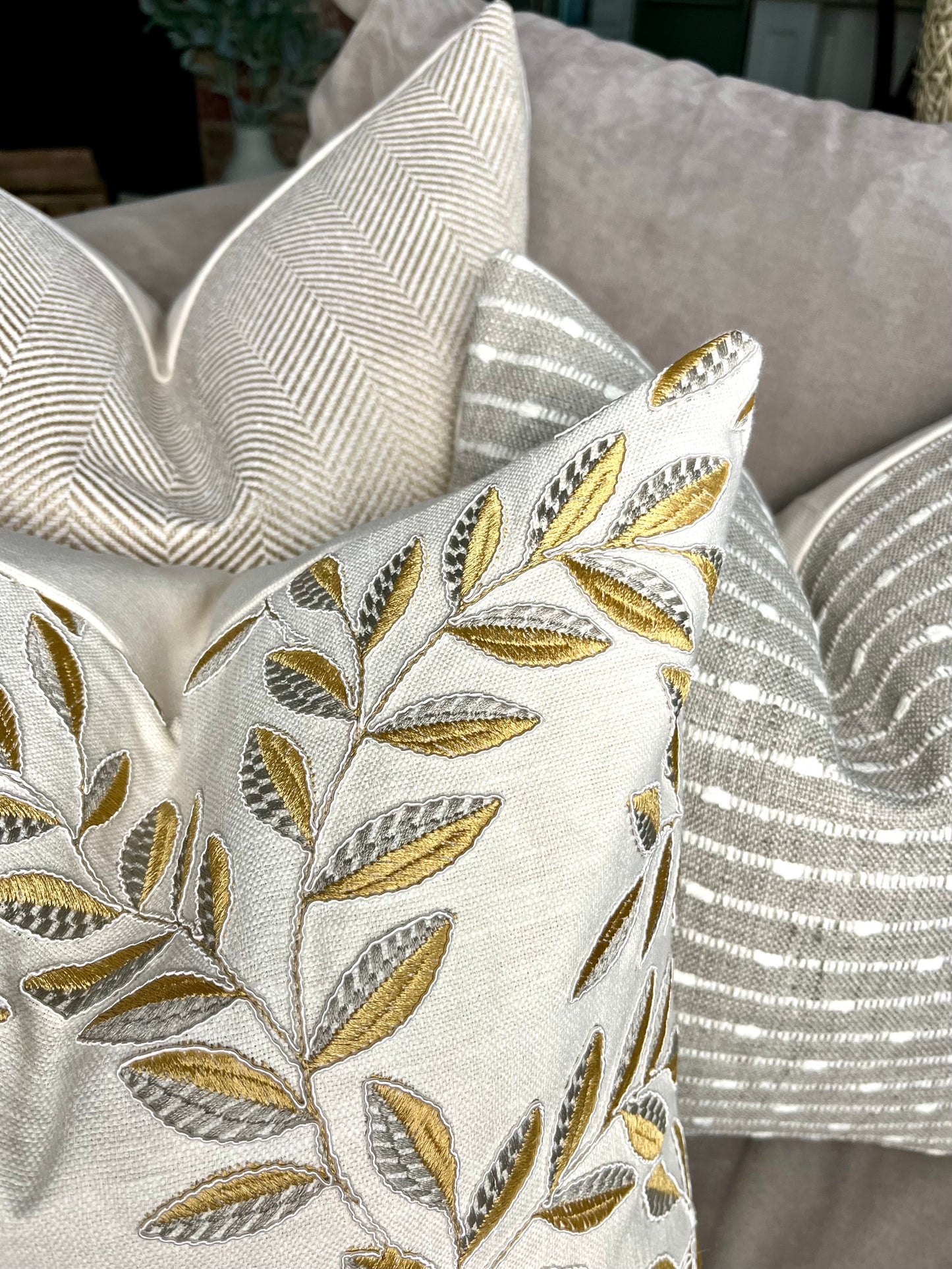 Ashley Stripe Taupe and White / Woven Knot Throw Pillow Cover