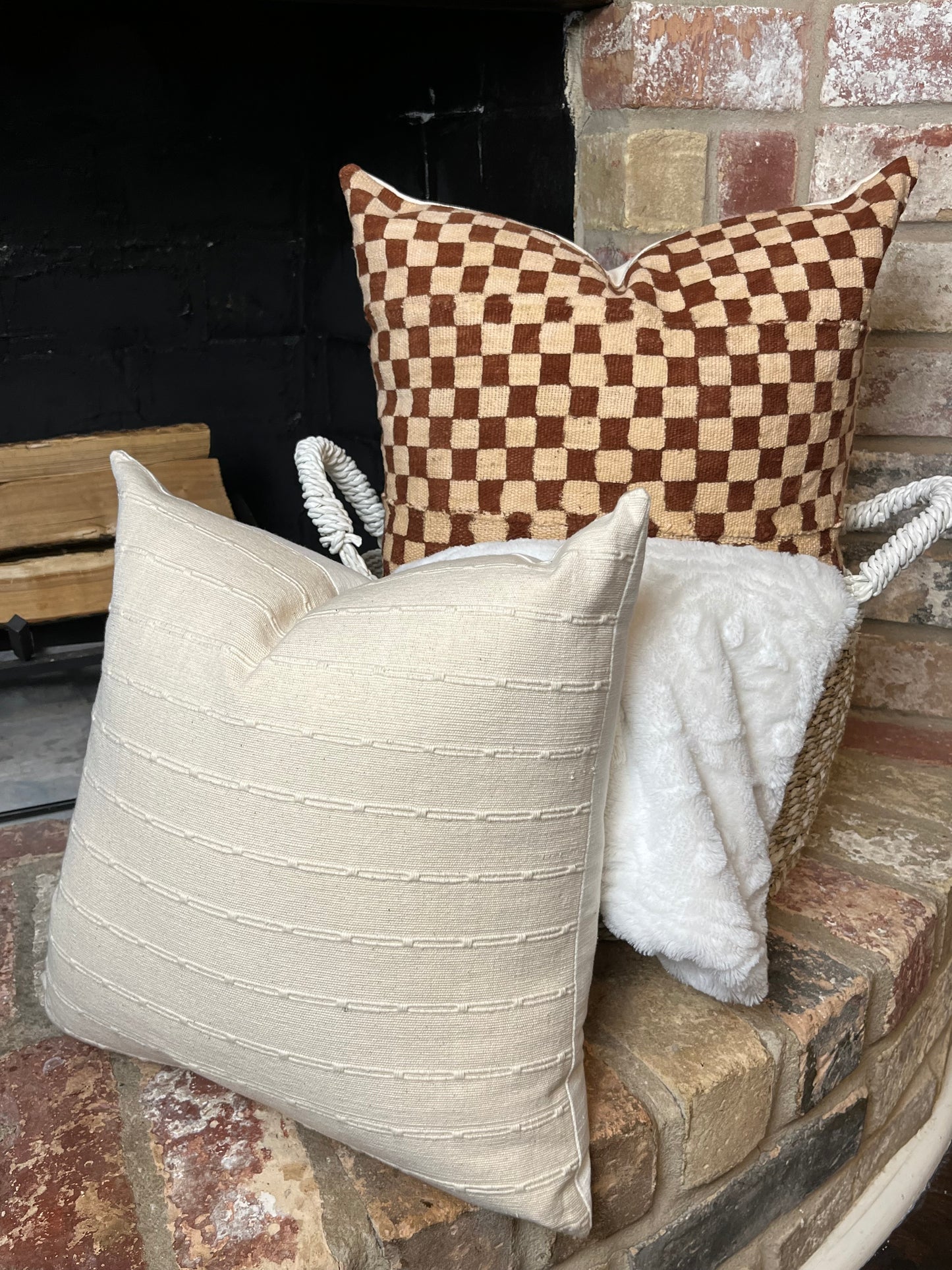 Nala Brown and Cream Checkered Mud Cloth - Authentic Mali Mudcloth