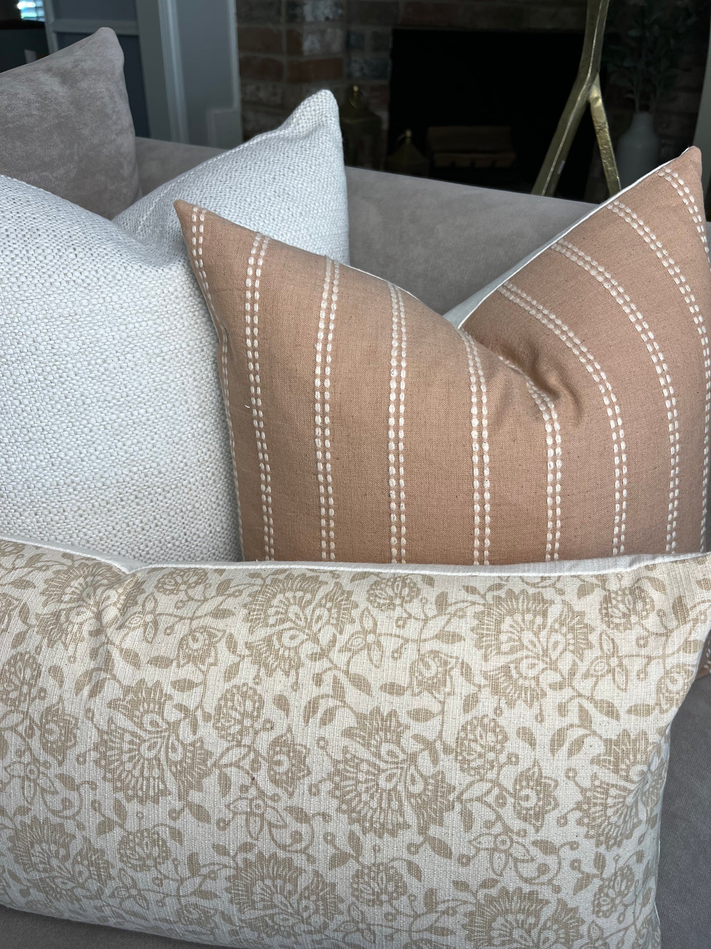 Chatham Beige Tan Floral Woven Pillow Cover