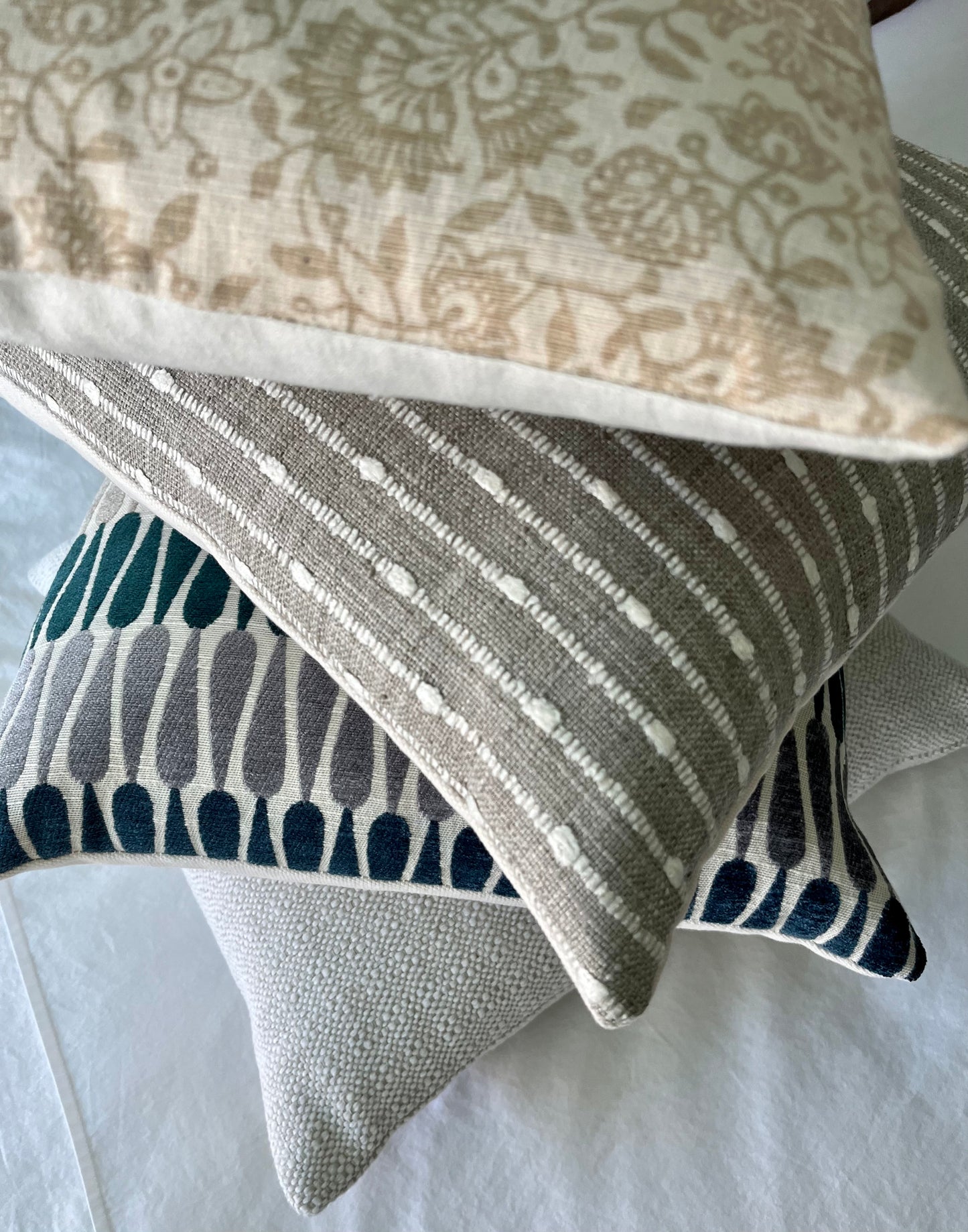 Ashley Stripe Taupe and White / Woven Knot Throw Pillow Cover