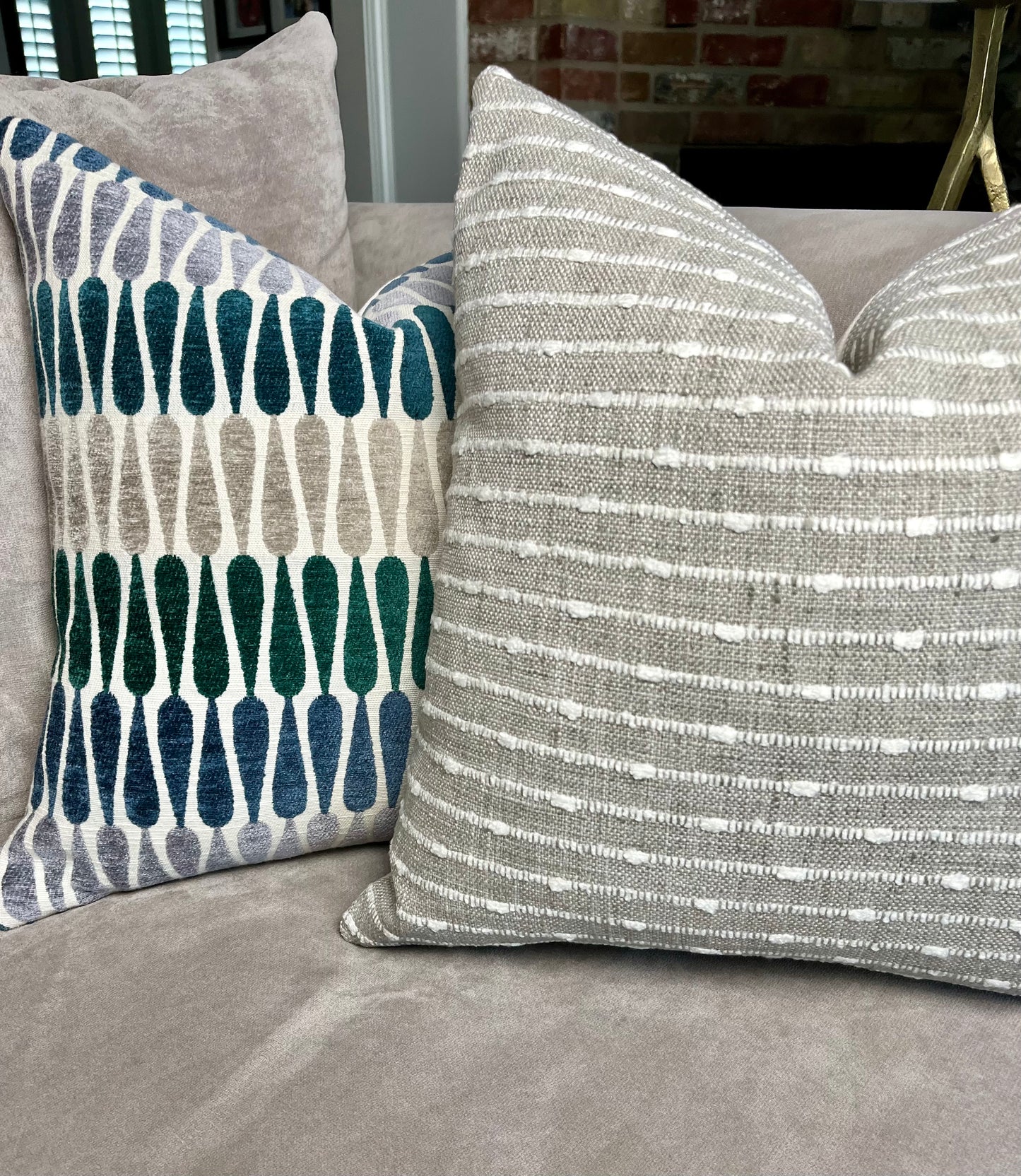 Ashley Stripe Taupe and White / Woven Knot Throw Pillow Cover