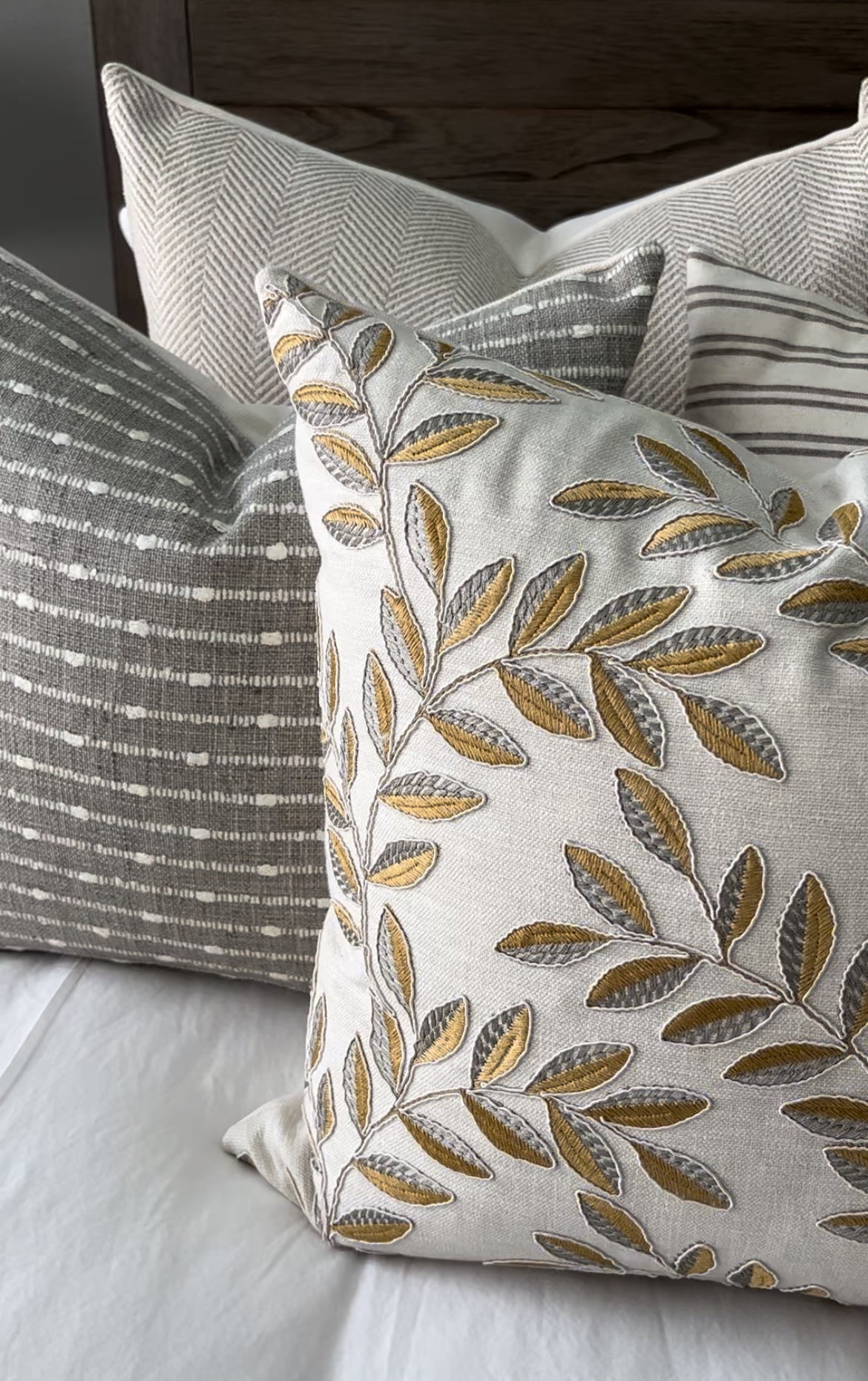 Ashley Stripe Taupe and White / Woven Knot Throw Pillow Cover