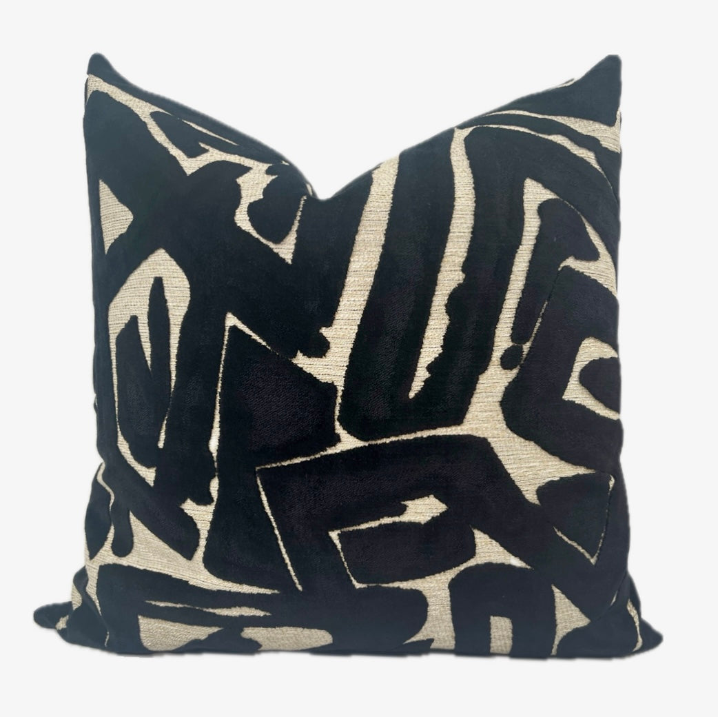 Henley Black Velvet Abstract Pillow Cover