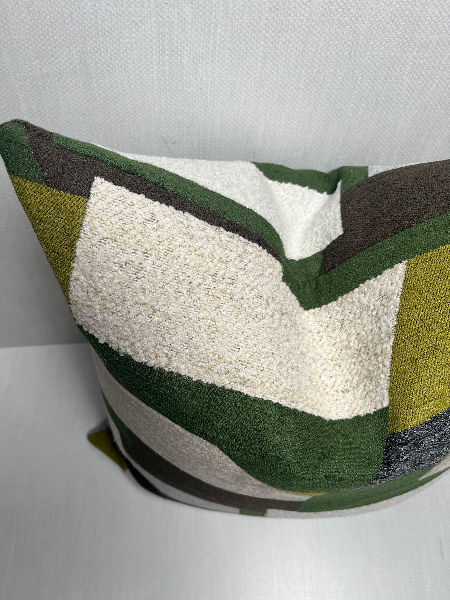 Asher Textured Geometric Pillow Cover in Shades of Green, Brown, Gray, Cream