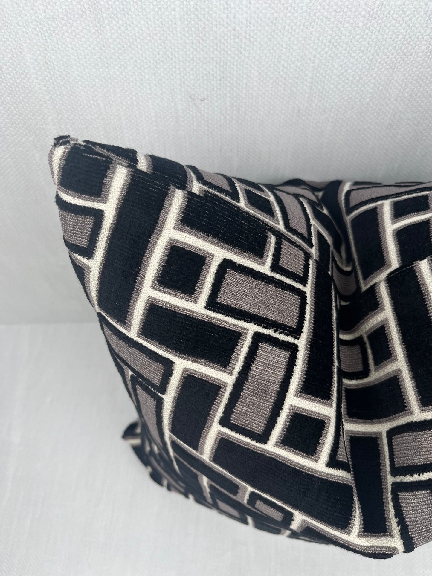 Cinder Black and Gray Geometric Velvet Blocks Pillow Cover