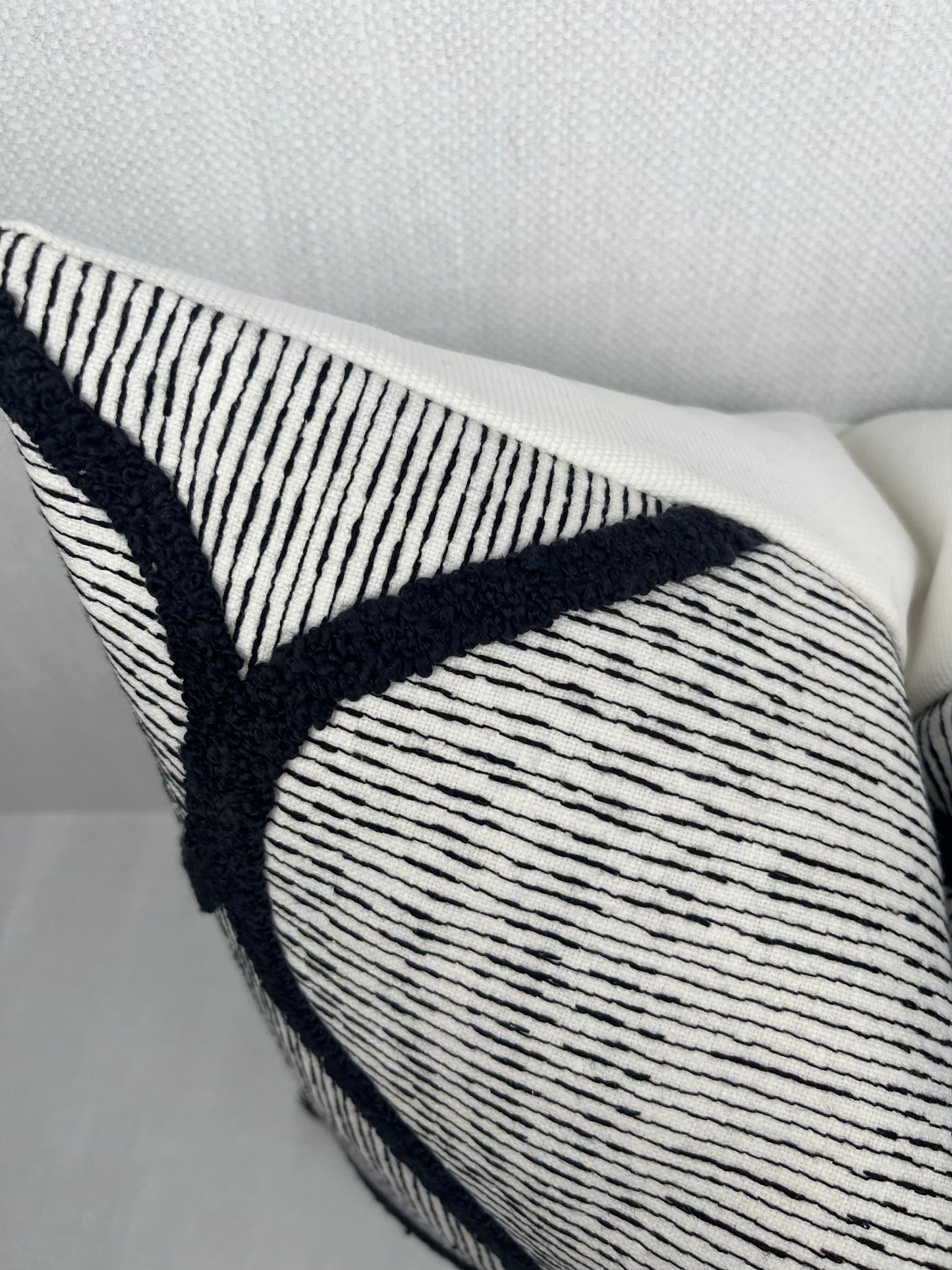 Dylan Black and White Embroidered Geometric Accent Pillow Cover