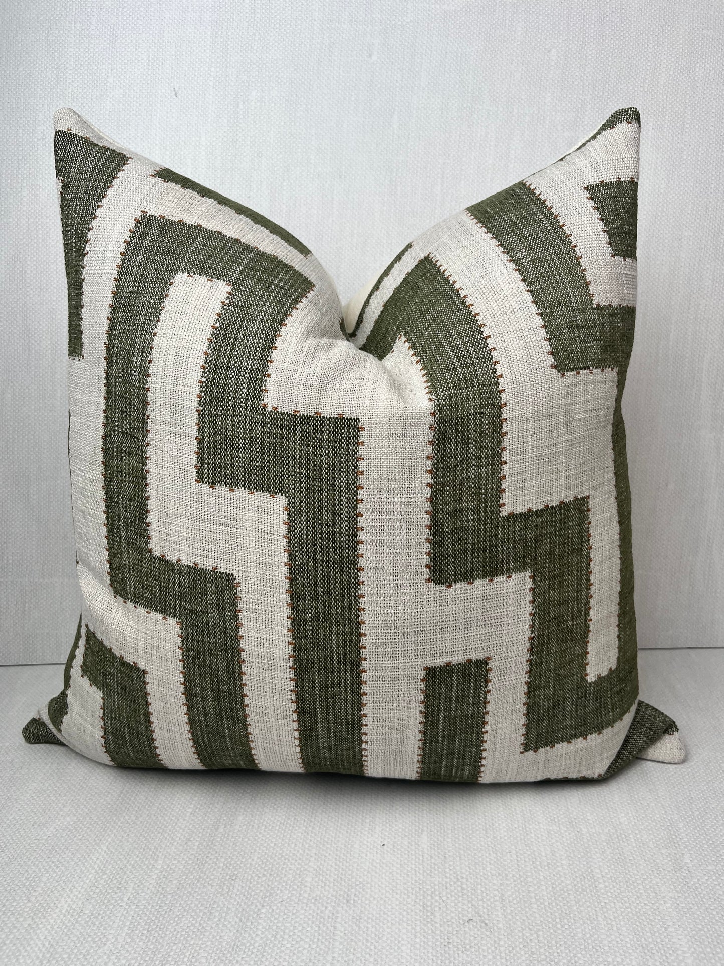 Lennox Green and Off White Geometric Pillow Cover - Modern Greek Key