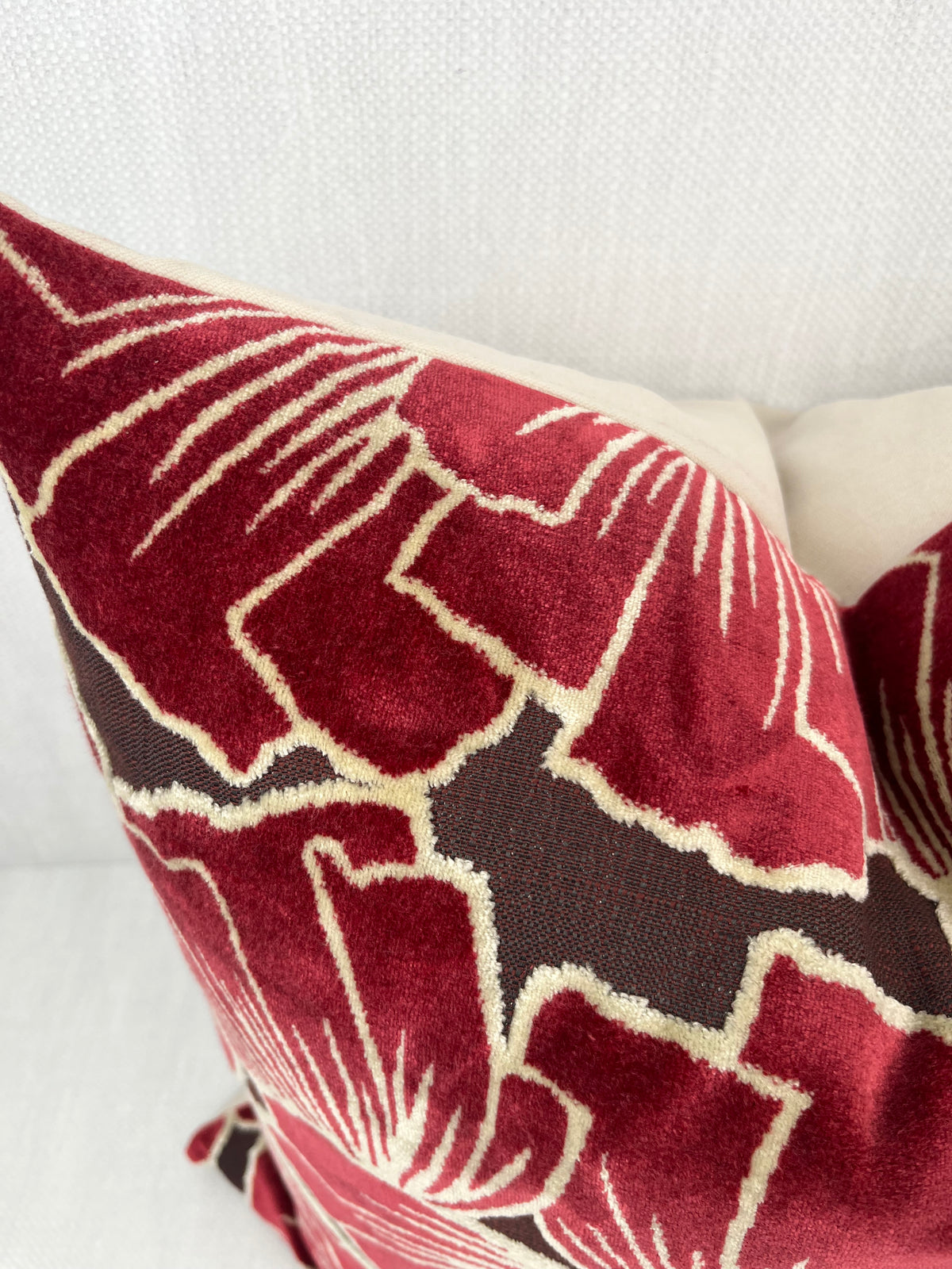 Sylvia Burgundy Floral Velvet Pillow Cover - Art Deco Botanical