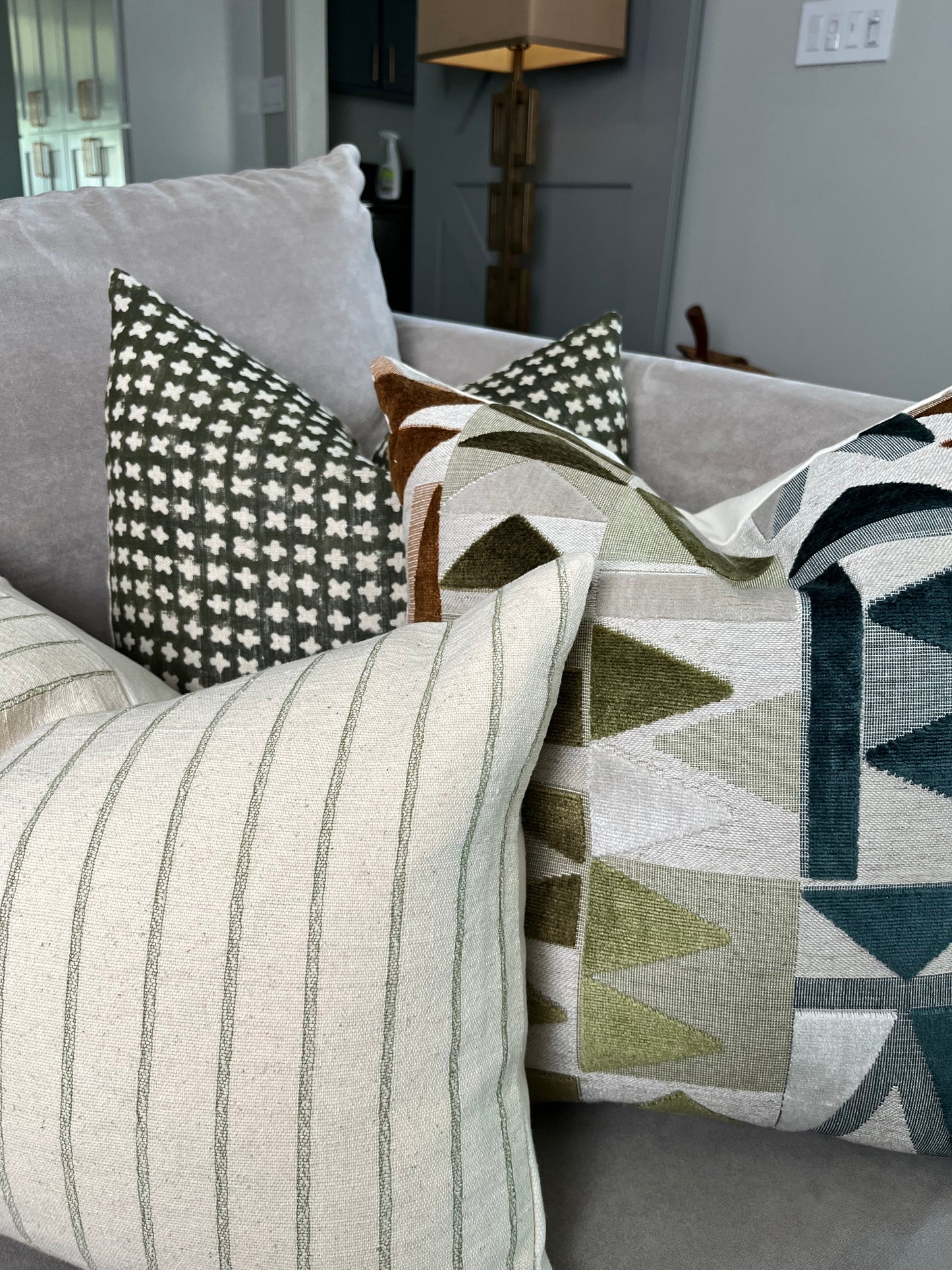 Capri Green Block Print Linen Pillow Cover