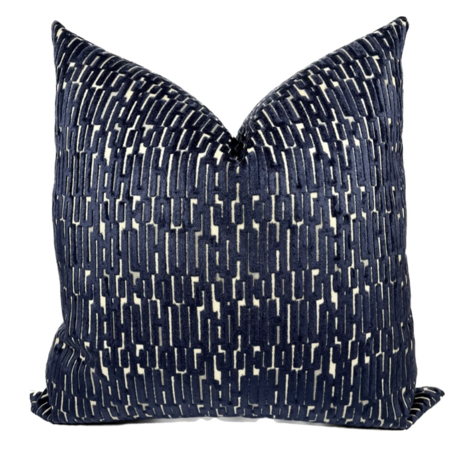 Emery Navy Blue Geometric Velvet Pillow Cover