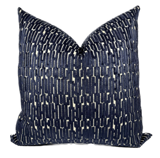 Emery Navy Blue Geometric Velvet Pillow Cover