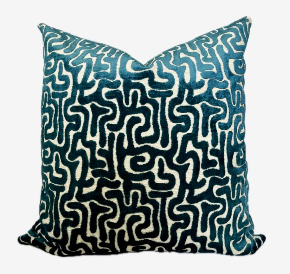 Margot Teal Maze Velvet Pillow Cover