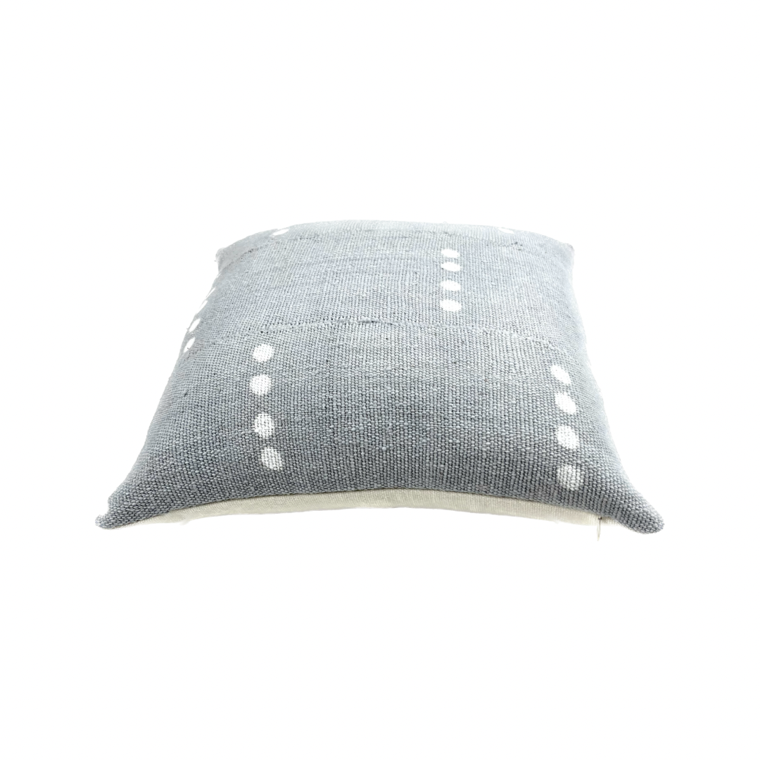 Adeline Grey Blue Mudcloth Pillow Cover: White Polka Dots