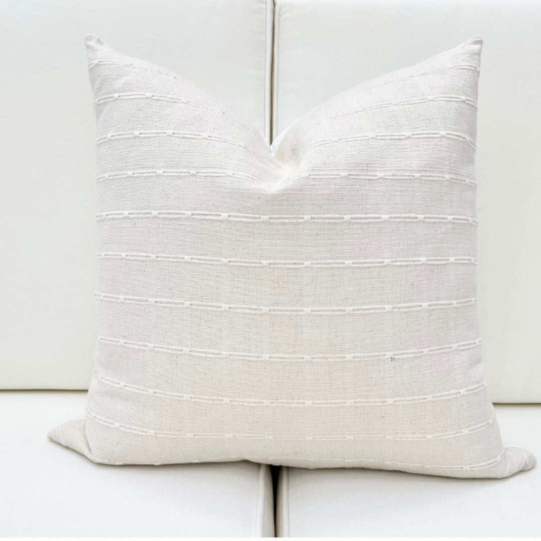 Eve Off White Woven Pillow Cover with Dash Stripes