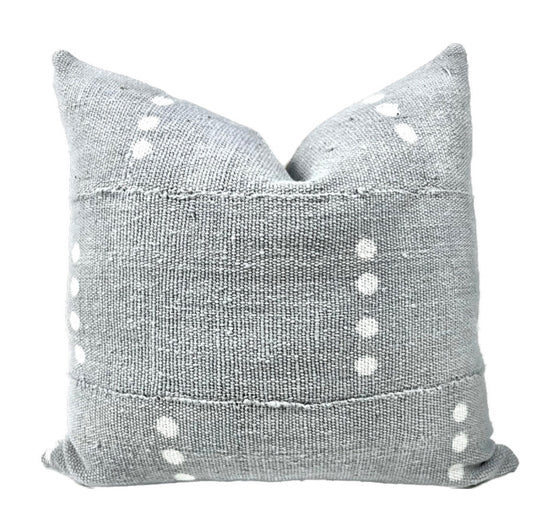 Adeline Grey Blue Mudcloth Pillow Cover: White Polka Dots