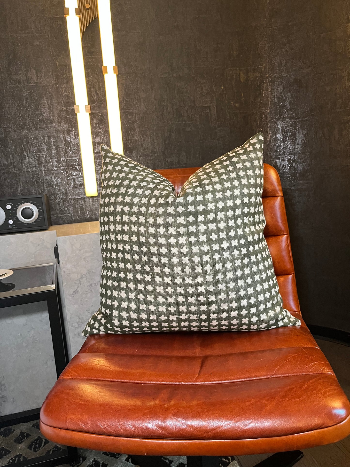 Capri Green Block Print Linen Pillow Cover