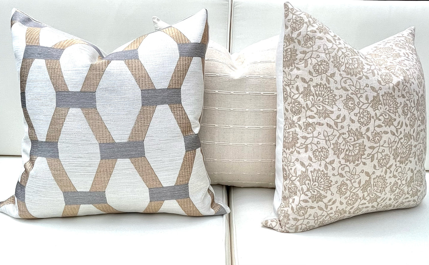 Algarve Gold and Silver Embroidered Pillow Cover - Metallic Hexagon Throw Pillow
