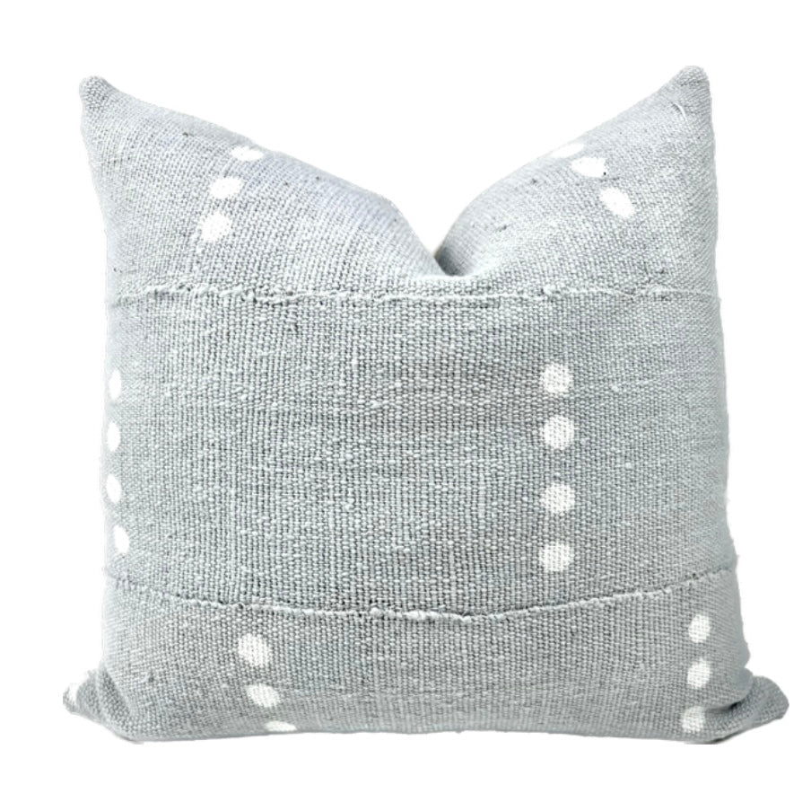 Adeline Grey Blue Mudcloth Pillow Cover: White Polka Dots