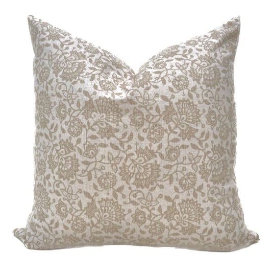 Chatham Beige Tan Floral Woven Pillow Cover