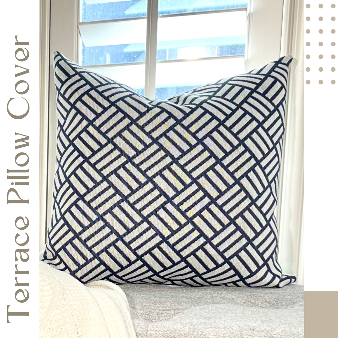 Terrace Navy Blue and White Geometric Throw Pillow